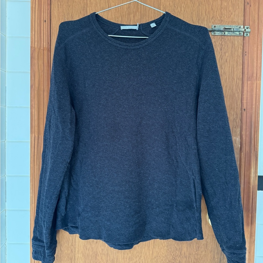 Vince Charcoal Crew Neck Sweater with Ribbed Details